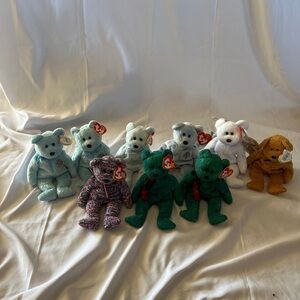 Ty Beanie Babies Plush Toy Collection - Blue, White, Green, Brown
